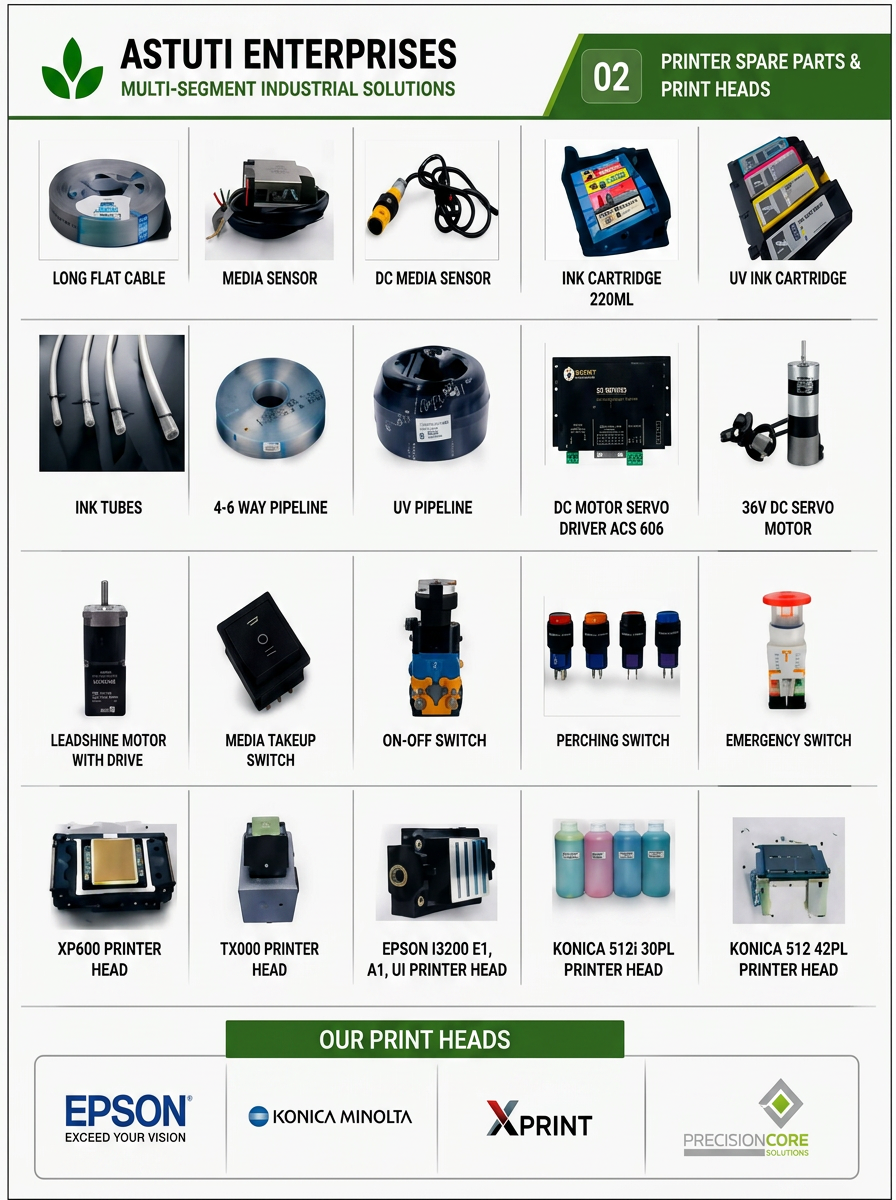 Astuti Enterprises spare parts catalogue – print heads, motors, switches, cartridges